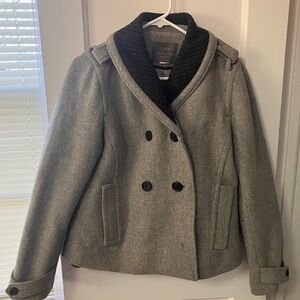 J. Crew Gray Double-Breasted Pea Coat with Dark Contrast Shawl Collar
